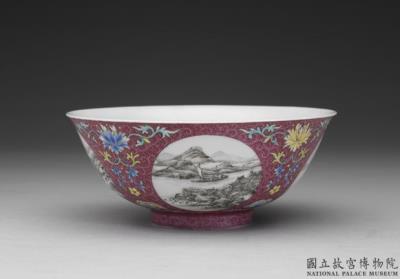 图片[2]-Bowl with landscapes of the four seasons on red ground in falangcai polychrome enamels, Qing dynasty, Qianlong reign (1736-1795)-China Archive